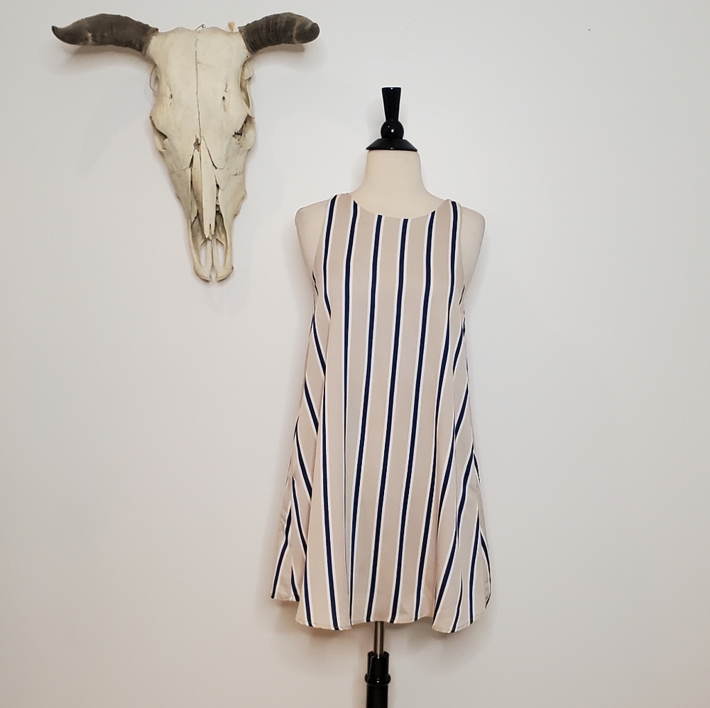 Lulu's Broad Horizons Beige Striped Shift Dress - Picture 4 of 8